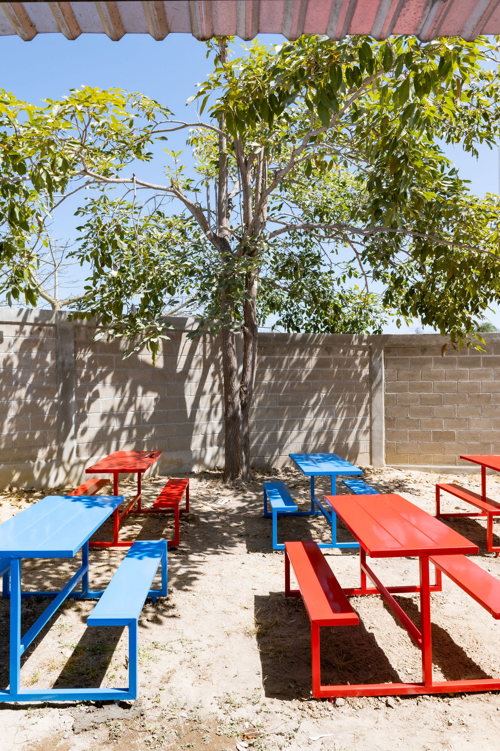 Benches in schoolyard