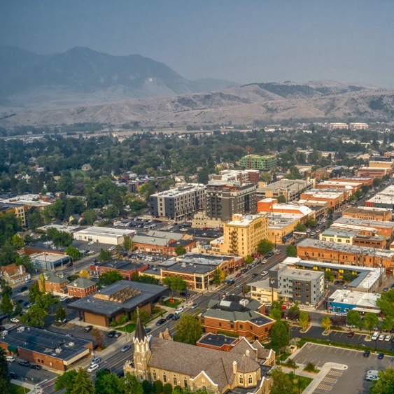 Aerial View of Downtown Bozeman, Montana in Summer