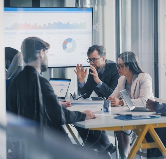 Sales team meets to discuss ROI